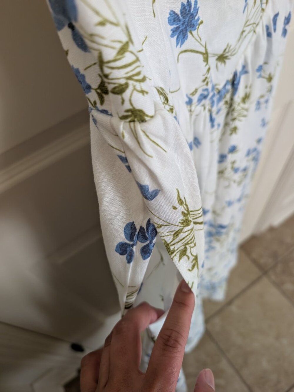Reformation White Floral Sundress with Blue and Olive Print - Picture 6 of 9